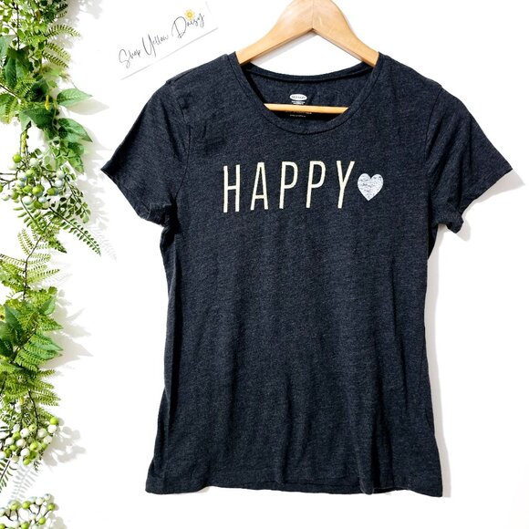 Old Navy Womens Black‎ "Happy" Graphic T-Shirt Size M Cotton & Polyester ~SS42.3 - Picture 1 of 6
